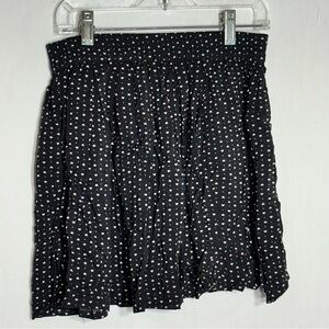 Lorimer NYC Heart Print Mini Skirt Black Pink Small Petite Rayon Elastic Waist